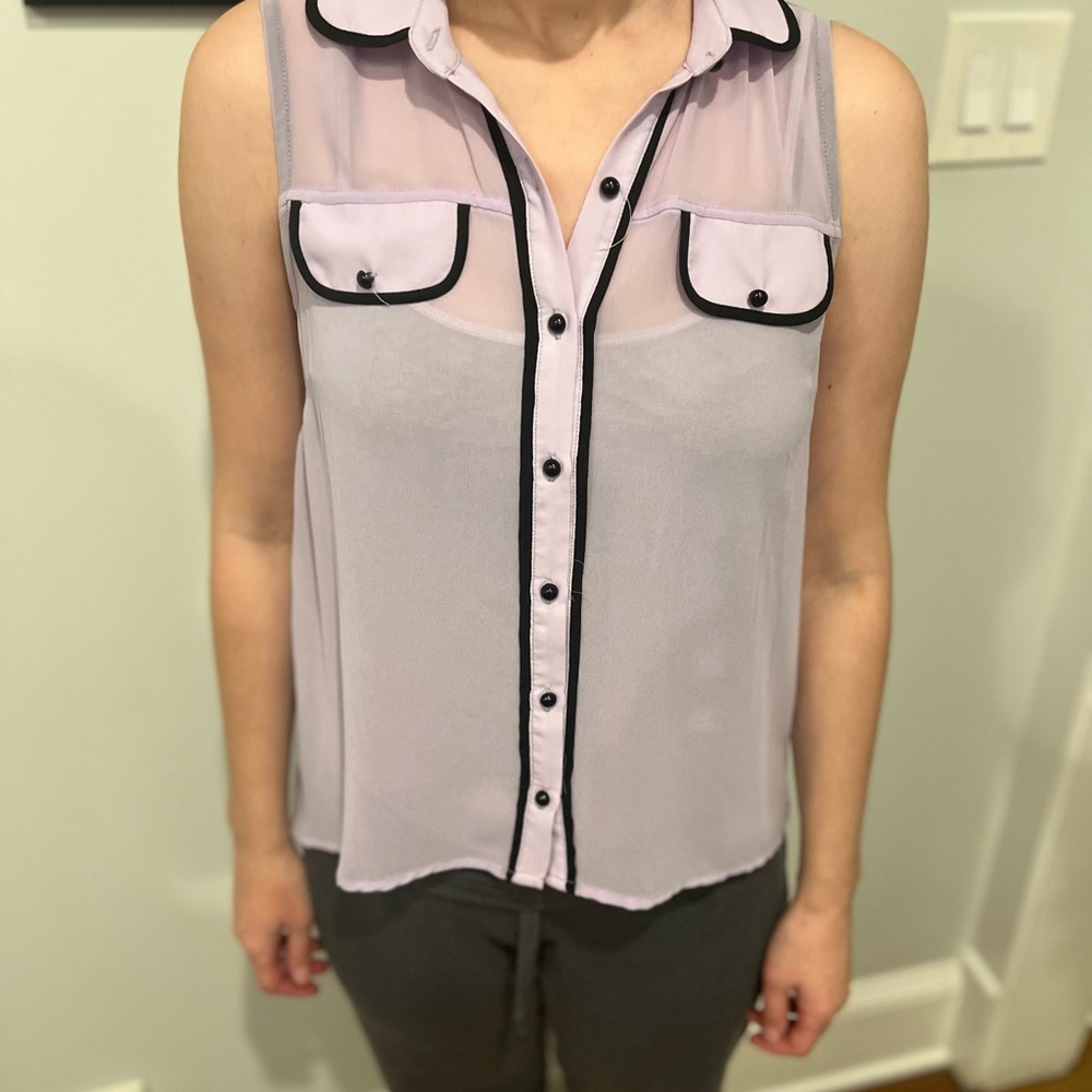 Chloe K Lavender Sleeveless Blouse with Black Trim